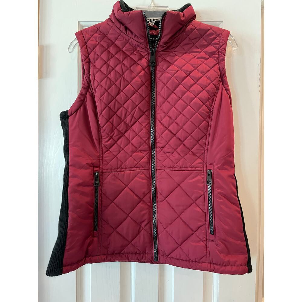 Andrew Marc Vest Quilted Puffer Women M Full Zip Burgundy Red Equestrian Western